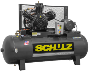 SCHULZ AIR COMPRESSOR - 10HP THREE PHASE - 120 GALLONS HORIZONTAL TANK - 208-230-460 VOLTS 932.9344-0