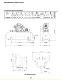 SCHULZ AIR COMPRESSOR - 10HP THREE PHASE - 120 GALLONS HORIZONTAL TANK - 208-230-460 VOLTS 932.9344-0